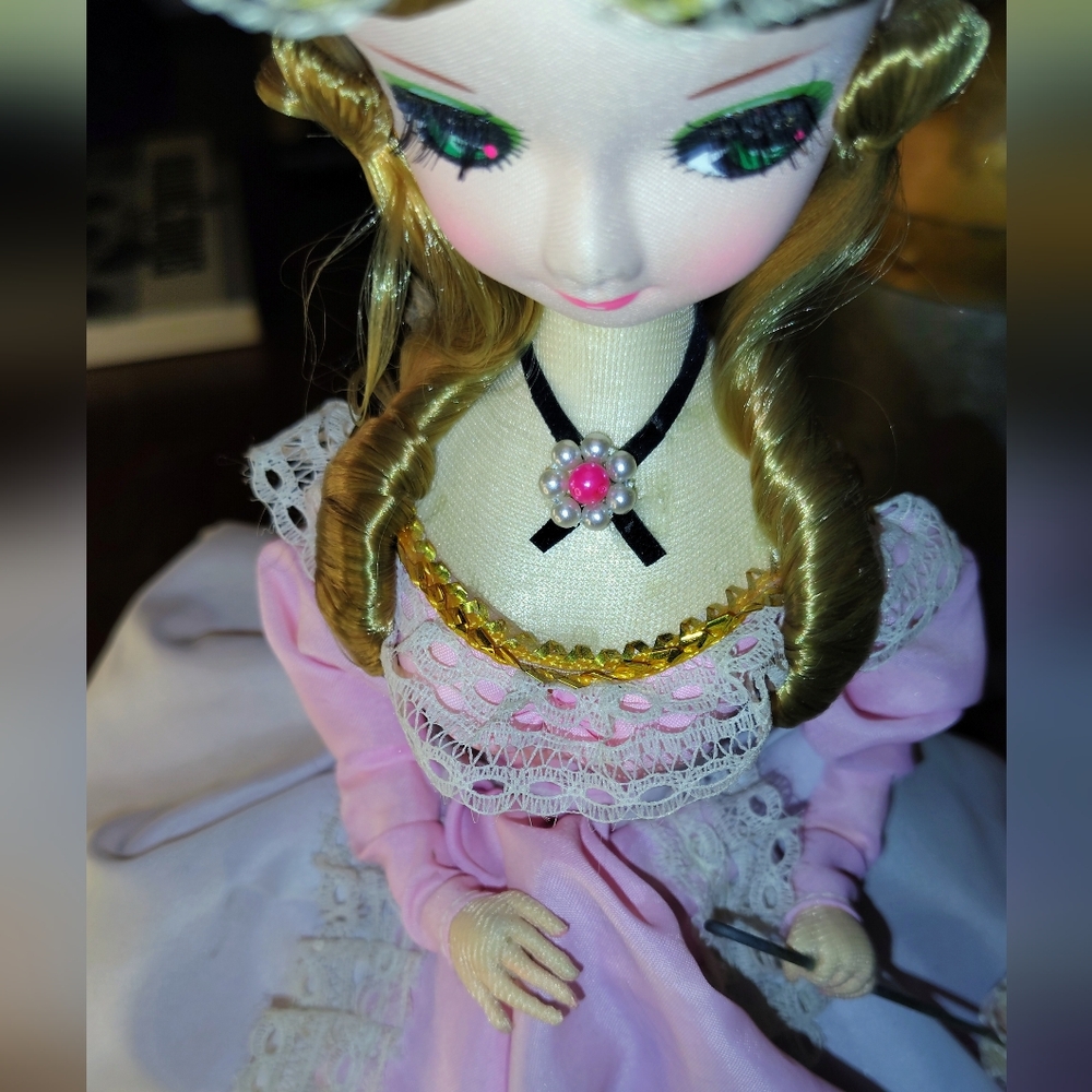 Vintage Big Eyed Bradley Doll 16" Green Eyes Pink Dress & Umbrella Korea - Picture 9 of 16